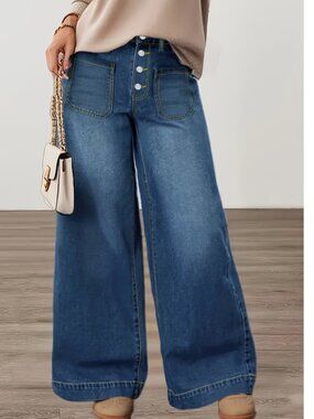 Straight Leg Trouser Jeans – Size XL (12/14) – Button Fly – Stretch